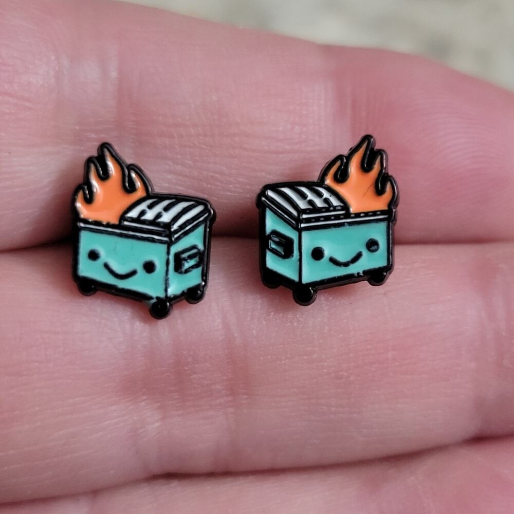 Cute Dumpster Fire Enamel Post Earrings
